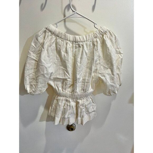 Abercrombie & Fitch Linen Blend Peplum Top Dainty Boho Cottage Peasant Chic - Picture 7 of 11